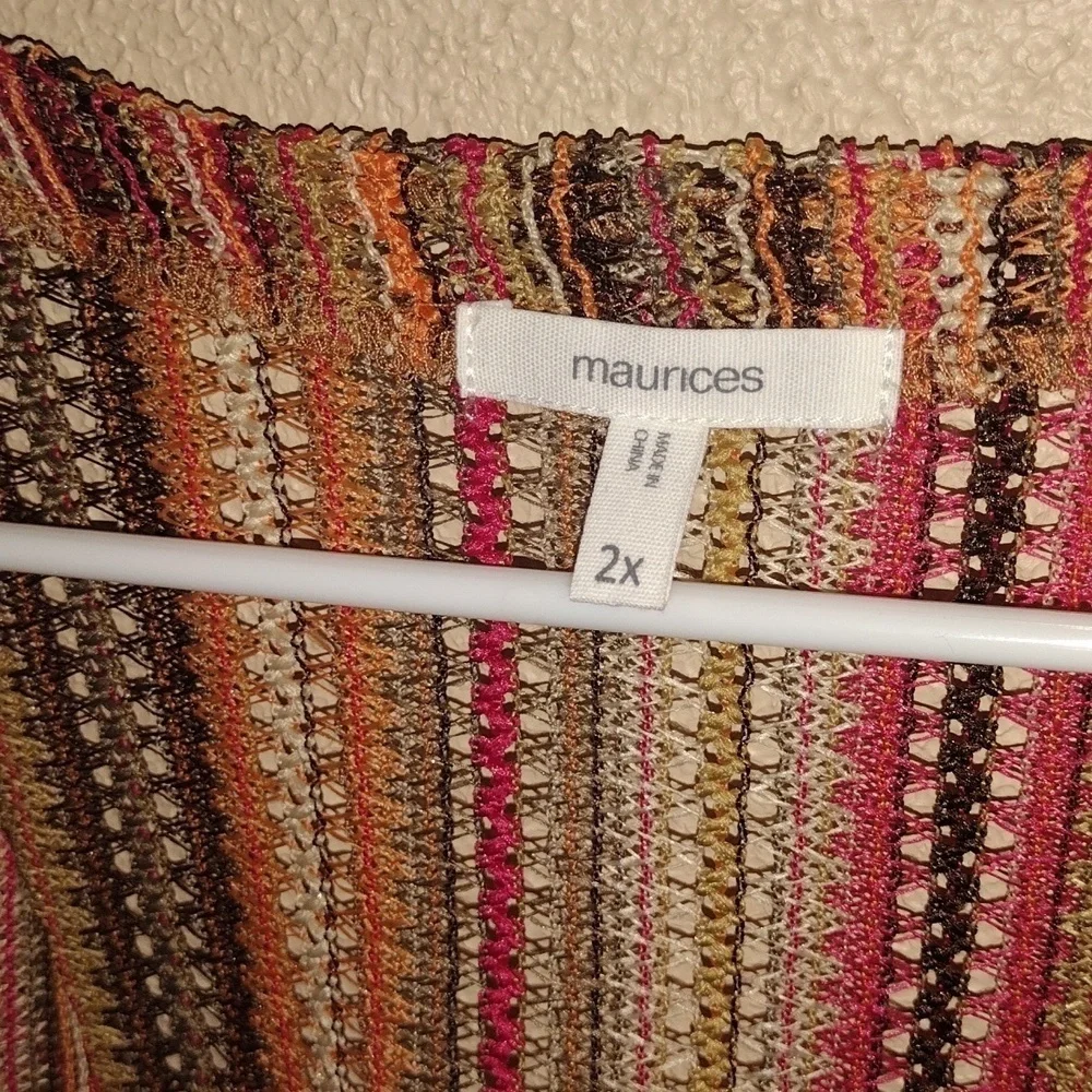 Maurices Open Knit Striped Multi Colored Boho Kimono/Swim Cover Festival…